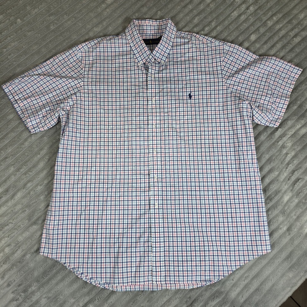 Polo Ralph Lauren Blue Pink Plaid Performance Button Down Shirt Mens 2XL 2X